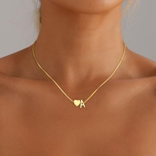 Eaciy Initial Necklaces for Women Girls, Teen Girl Gifts Trendy Stuff Heart Initial B Necklace Jewelry Birthday Gifts 5 6 7 8 9 10 Year Old Girls - Thumbnail 2