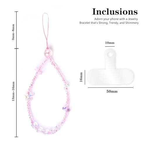 Aquilumen Crystal Phone Wrist Strap Phone Charm Chain Keychain Beaded Cellphone Lanyard with Tether Tab Hands-Free Wristlet Bracelet Wrist Grip Strap for Women, W-Colorful (colorful) - Thumbnail 3