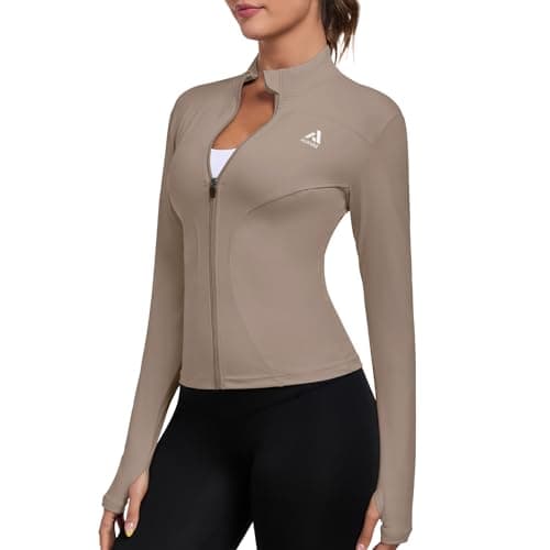 AURVAE Women's Workout Jacket, Womens Cropped Lightweight Running Jackets, Zip Slim Fit Athletic Tops for Gym, Yoga, Jogging (Small, Lunar-Rock) - Image 1