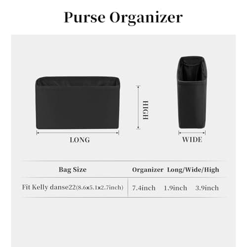 Women's Purse Organizer Insert - Satin & Lightweight Fabric with Inside Pockets, Portable for Commute, Travel, Shopping, and Evening, Multicolor Options, Fits for Kelly Danse(Black,Danse 22) - Thumbnail 5