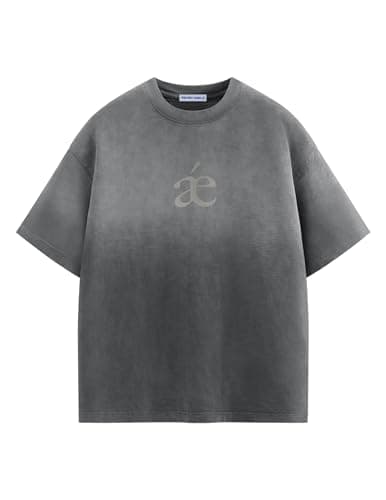 Aelfric Eden Mens Oversized T-Shirts Heavyweight Cotton Gradient Wash Tshirt Loose Fit Short Sleeve Vintage Tees Gray XX-Small