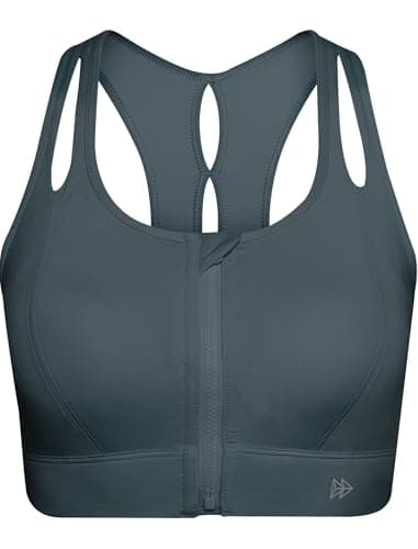 Yvette Sports Bras for Women High Impact Support, Front Zipper Running Bra Plus Size, No Bounce with Racerback & Sewn in Pads,Haze Blue,48D 48DD 48DDD - Image 1