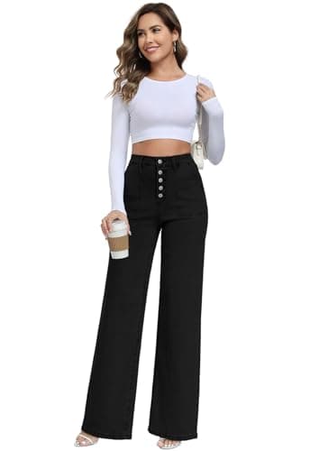MARIASHA Wide Leg Jeans for Women Straight Leg Stretchy Denim Trousers High Waisted Jean Pants - Thumbnail 4