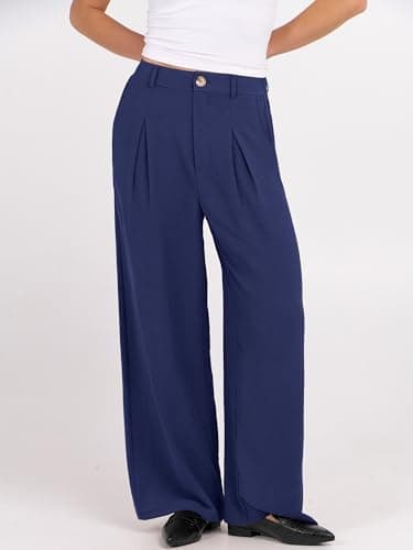 ANRABESS Women Wide Leg Dress Pants 2026 Summer High Waisted Business Casual Work Trousers Dressy Office Palazzo Pants Slacks Deep Blue X-Large - Thumbnail 2