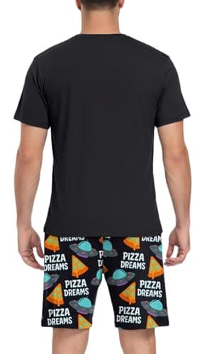 PrinStory Men's Pizza Dreams Pajama Set, Funny Pizza Graphic Tee and Printed Shorts, Novelty Sleepwear Loungewear Set for Home, Food Lover Gift, Navy S - Thumbnail 5