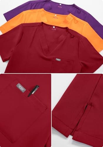 YEZEX Women's Scrub Set, V-Neck Top & Straight Leg Pants w/ 6 Pockets, Medical Scrubs Top & Pants - Thumbnail 2