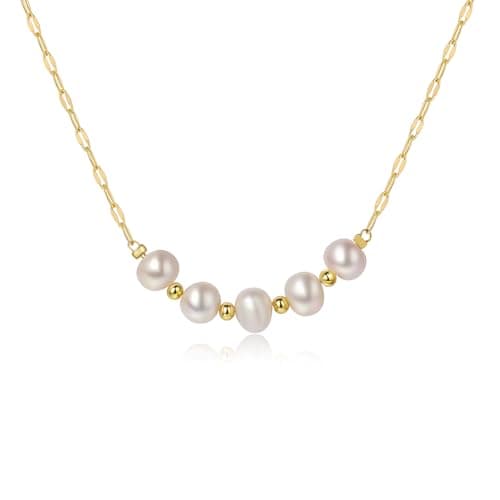 Sylph Freshwater Pearl Necklace for Women，18K Gold Plated 5 Pearls Pendant Necklace Beach Jewelry Bride Bridesmaid Gifts for Wedding Birthday Anniversary - Image 1