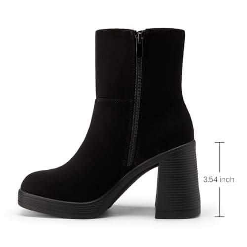 Athlefit Women's High Chunky Heel Platform Ankle Boots Black Suede Size 9 - Thumbnail 5
