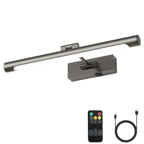 Joosenhouse Battery Operated Picture Light Rechargeable Gallery Light with Remote Control Dimmable and Timer Off Adjustable Swing Arm Brushed Grey 16.53in Wireless Wall Lights for Picture Display - Image 1