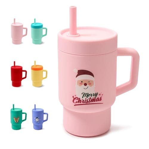 DLOCCOLD Silicone Straw Cup, Adorable Miniature Tumbler with Spill Proof Straw Handle, Tumbler Cup, 10oz, Easy to Clean