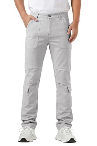 GINGTTO Cargo Pants for Men Slim Fit Stretch Hiking Pants Men Waterproof Grey Size 38 - Image 1