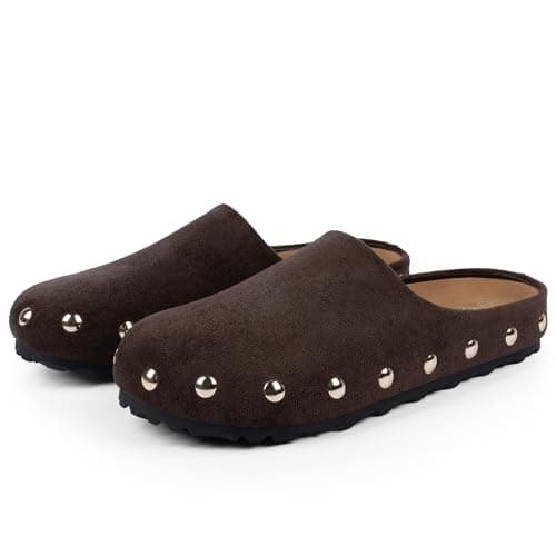 QIY Womens Mule Clogs Slip on Studded Faux Suede Mules Comfortable Footbed Chocolate Potato Shoes for Women Size 6.5 - Thumbnail 5