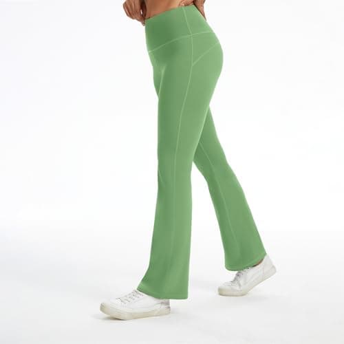 AMLEER Women's Buttery Soft High Waisted Yoga Leggings - Flare Bootcut Tummy Control Pants, Workout Leggings for Yoga Gym Light Green - Thumbnail 3