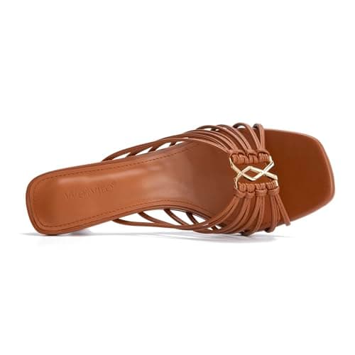 Wetviro Womens Brown Slip On Mules Sandals Low Kitten Heels Square Open Toe Dressy Comfortable Shoes for Women (2026) - Thumbnail 4