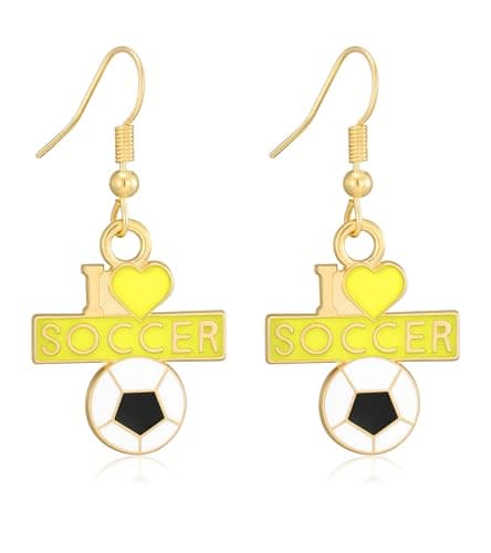 Soccer Earrings for Women, Football Sports Drop Dangle Earrings Gold Statement Earrings Jewelry for Womens Trendy - Image 1
