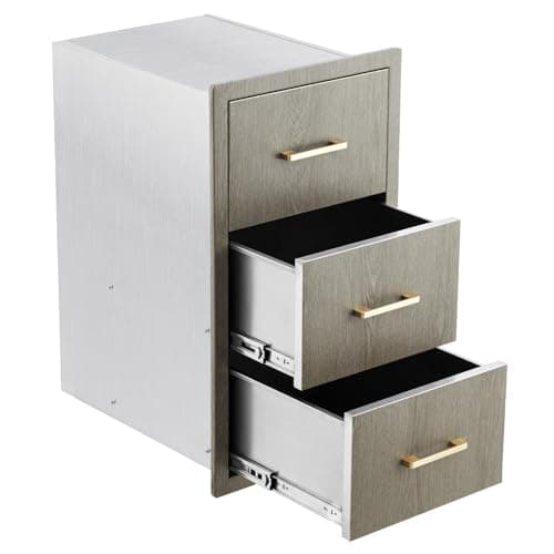 Garvee 16" W x 20.5" D x 28.5" H Stainless Steel Outdoor Kitchen Triple Drawers - Heavy Duty with Handles, Weather-Resistant Flush Mount for BBQ Island, Patio Grill & Outdoor Cooking Space