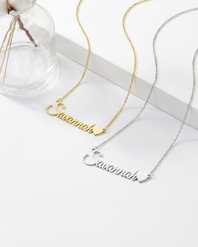 bccpnl Personalized Name Necklace — 18K Gold Plated Nameplate, 14 Fonts, Includes Custom Icon, Necklace Gift for Girl/Women/Mom (Birthday, Mother’s Day). - Thumbnail 4
