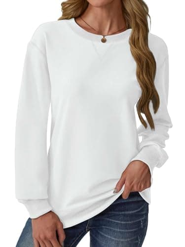 GKBK Womens Casual Long Sleeve Sweatshirt Crew Neck Crewneck T Shirt Tshirt Cute Pullover Tops Relaxed Fit Thin Soft Comfy Light Weight Loose Fit Sweater 2026 Fashion Clothes Trendy Outfits White XL - Thumbnail 6
