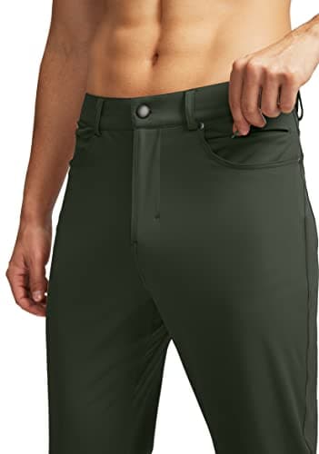 Men's Stretch Golf Pants with 6 Pockets Slim Fit Dress Pants for Men Travel Casual Work (Olive Green, M) - Thumbnail 2