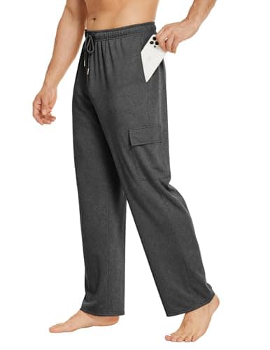 Deyeek Mens Sweat Pants Cargo Sweats for Men Baggy Cargo Sweatpants Open Bottom Gym Joggers Men's Athletic Pants with Pockets Charcoal - Image 1