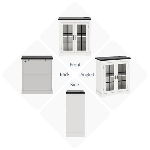 PeacefulHues Buffet Cabinet with Storage, Sideboard Buffet with Glass Doors, Built-in Power Outlet, Black Relief Top Plate, for Kitchen, Coffee Bar, Pantry, Living Room - Thumbnail 3