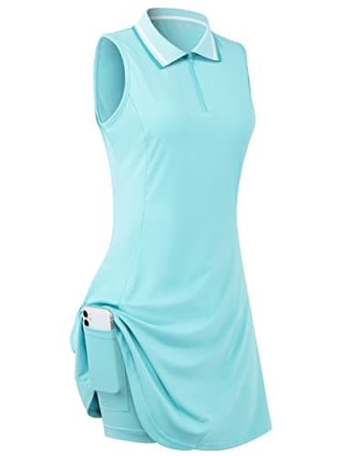 FREEYE Athletic Dress with Built in Shorts & Pockets, Tennis Golf Polo Shirts Dress Sleeveless Zippered V-Neck Workout Sport Casual Tank Top Running Jersey Tee T-Shirts Lightweight Quick Dry Blue - Image 1