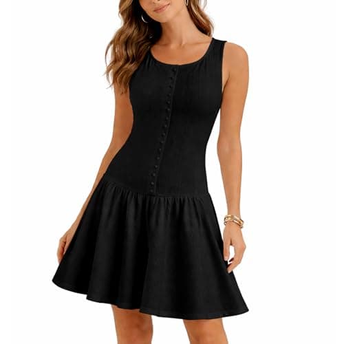 materasu Women Sleeveless Mini Dress Button Front Fit and Flare Casual Dress - Image 1