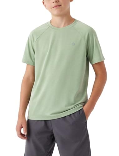 PATPAT Dry Fit Youth Short Sleeve Athletic Shirts Kids Loose Workout Tops Basic Moisture Wicking Tees Activewear Green 5-6 Years - Image 1