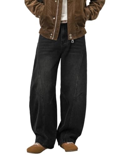 Areant Mens Baggy Hip Hop Jeans Wide Leg Loose Fit Vintage Jeans Relaxed Fit Skater Denim Pants with Elastic Waist Black Small - Image 1