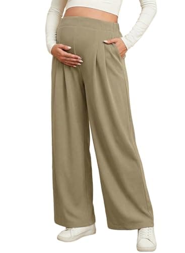 BLENCOT Women Maternity Work Pants Elastic High Waist Dressy Casual Stretchy Trousers Straight Leg Plus Size Pregnancy Workout Long Joggers Clothes with Pockets XX-Large Jungle Green - Image 1