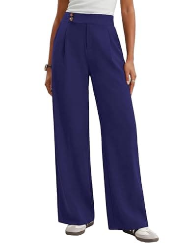 LOOKBOHO Womens Wide Leg Trousers High Elastic Waist Loose Pleated Long Work Pants with Pockets Navy Blue - Image 1