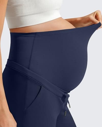 G4Free Maternity Workout Shorts Drawstring Waist Over Bump Loose Wide Leg Pregnancy Athletic Shorts with Pockets Stretchy(Royal Blue,XXL) - Thumbnail 2
