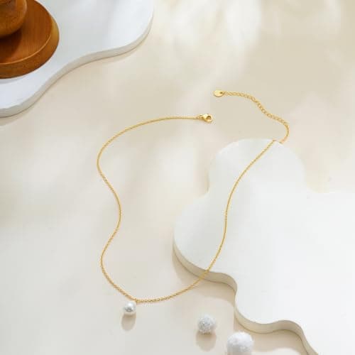 Decholly Gold Pearl Necklaces for Women Trendy, 14K Gold Plated Dainty Necklace Simple Pearl Necklace Women's Jewelry Friend Birthday Wedding Jewelry Gifts for Women - Thumbnail 5