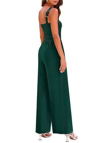 KIRUNDO Womens Wide Leg Green Jumpsuits for Women Overalls One Piece Summer Smocked Sleeveless Sexy Jumpsuits Long Pant Romper 2026 Trendy Clothes(Green, Large) - Thumbnail 2