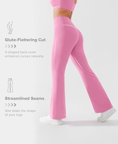 BRXL Flare Leggings for Women V Cross Over High Waisted Wide Leg Yoga Pants Bell Bottom Gym Workout Pants Tummy Control Pink XS - Thumbnail 4