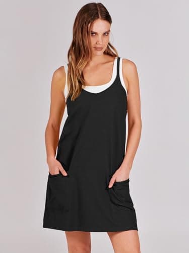 Prinbara Women Athletic Tennis Dress Summer Workout Sports Mini Romper Dress Built in Shapewear Shorts Sundress 2026 Outfits Black X-Small - Thumbnail 6