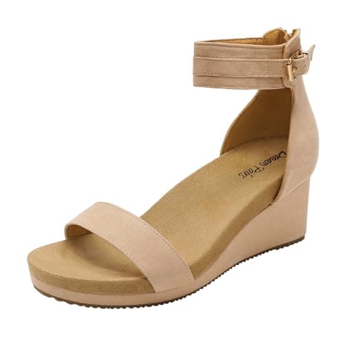 DREAM PAIRS Women's Open Toe Buckle Ankle Strap Platform Wedge Sandals Summer Shoes,Size 8.5,Nude,NINI-6 - Image 1