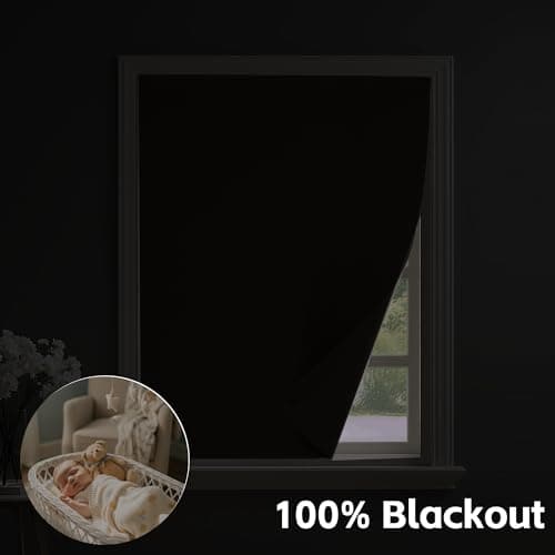 NICETOWN Grey Linen 100% Blackout Blind Doorway Curtain Self Adhesive Drape, No Drill Easy to Install for Kitchen Window Cover, W59 x L72, 1 Panel - Thumbnail 4