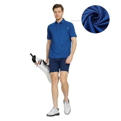 M MAELREG Mens Golf Shirt Short Sleeve Dry Fit Performance Pocket Casual Jacquard Collared Polo Shirts for Men Cobalt - Thumbnail 3
