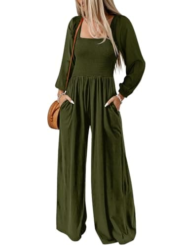 Dokotoo Womens Oversized Green Jumpsuits for Women Overalls Loose Casual Wide Leg One Piece Long Sleeve Solid Jumpsuit Long Pant Rompers with Pockets 2026 X-Small - Image 1