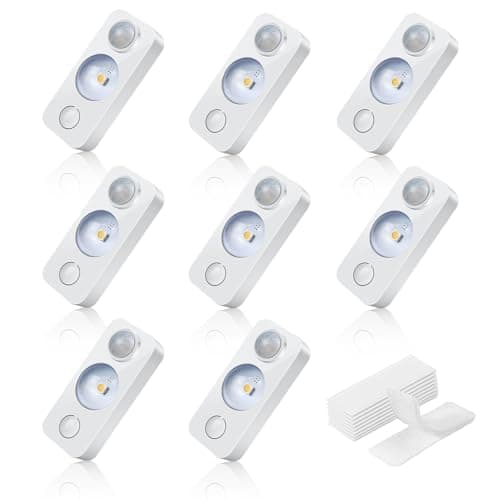 NIEGNOWOO 8 Pack LED Motion Sensor Puck Lights, Rechargeable Cabinet Lights, Stick on Wireless LED Night Light for Closet, Drawer, Shelf, Under Cabinet, Daylight White, USB Charging Cord Included - Image 1