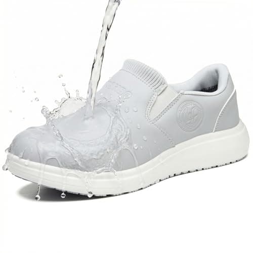 LANSNBO Non-Slip Waterproof Shoes for Women Wide Width, Slip-On Work Walking Sneakers, Arch Support Lightweight, Water & Oil Resistant for Kitchen Chefs Food Service Nurses Cleaners (Gray-39) - Image 1