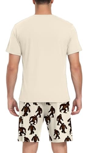 PrinStory Men's I Believe Pajama Set, Bigfoot Graphic Tee and Printed Shorts, Novelty Sleepwear Loungewear Set for Home, Sasquatch Gift, Cream XL - Thumbnail 5