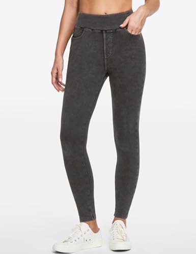 IUGA Stretchy Jeans for Women High Waist Jeggings Tummy Control Skinny Jeans Pull on Leggings with Pockets Trendy Casual(Gray, Large) - Thumbnail 2