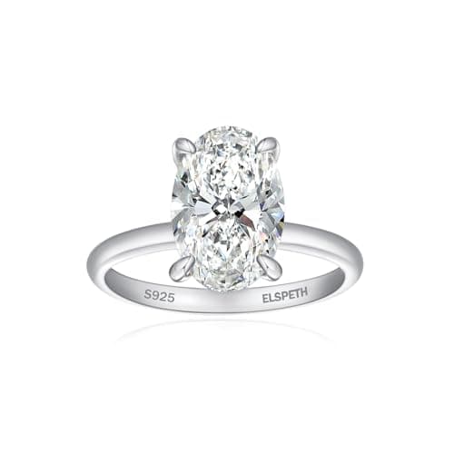 Elspeth 3CT Oval Cut Engagement Ring for Women, 925 Sterling Silver Hidden Halo Cubic Zirconia Solitaire Wedding Promise Ring Size 5 - Image 1