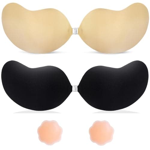 Invisible Sticky Bra Strapless Adhesive Bras Silicone Stick on Push Up Seamless Reusable Backless Bra for Women 2Pack