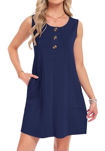 MOLERANI Womens Summer Sleeveless Tank Dress with Pocekts Crewneck Flowy Aline Loose Tunic Dresses Beach Vocaiton Sundress for Women Daily,Navy Blue,XL - Image 1