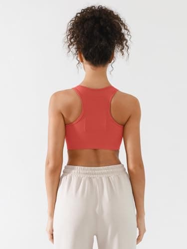 BRXL High Support Front Zip Sports Bra for Women with Phone Pocket Padded Racerback Workout Gym Running Yoga Bra Red - Thumbnail 5