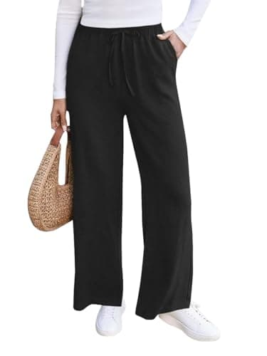 COCOMARTS Women Pants Wide Leg High Waist Palazzo Pants Casual Loose Flowy Lounge Pant Boho 2026 Vacation Outfits with Pocket Black Medium - Image 1