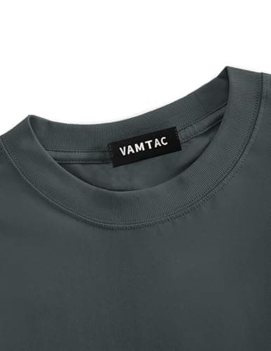 Vamtac Midweight Cotton T Shirts for Men Loose fit Short Sleeve Shirts Crewneck Tee Drak Gray X-Large - Thumbnail 3